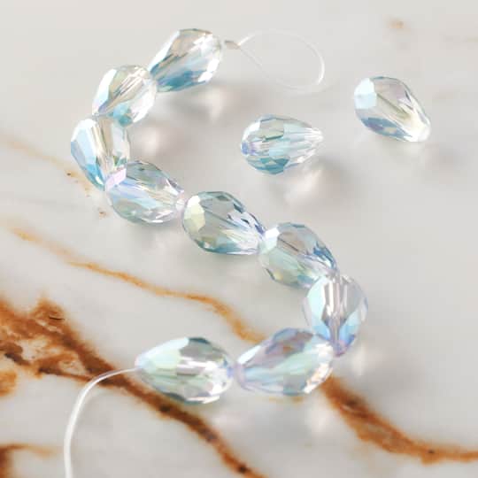 12 Pack: Iridescent Green Glass Teardrop Beads, 12mm by Bead Landing™
